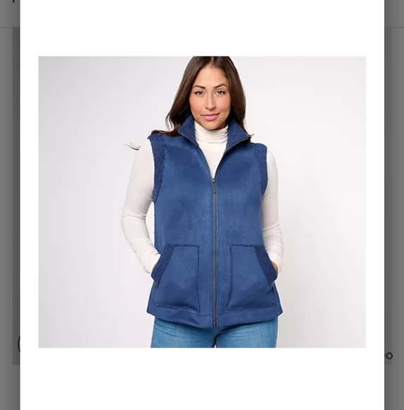 Susan Graver Weekend Bonded Sherpa/Faux Suede Jacket Blue XXS - Picture 1 of 8